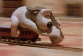 Animation of dog making rail when train is moving