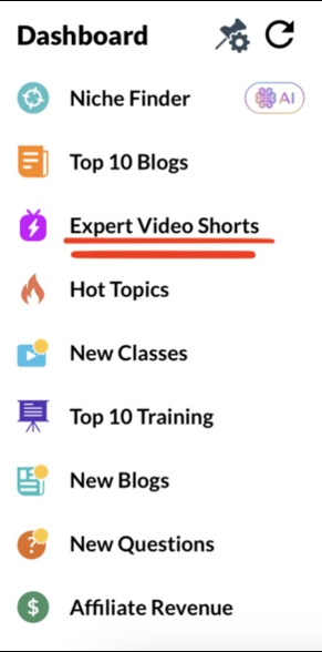 The new Expert Video Shorts tab in the WA dashboard.