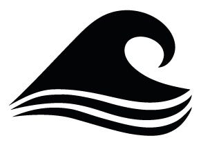 Shorebreak logo, a wave over two wavey lines representing sandbars