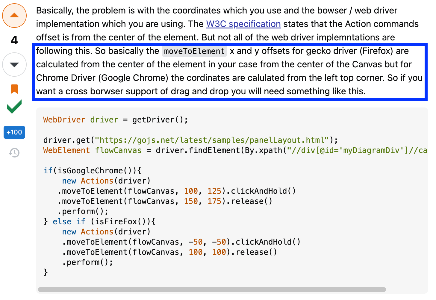 *moveToElement offset calculation on Chrome & Firefox browsers*