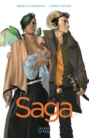 Saga by Brian K. Vaughan and Fiona Staples book cover