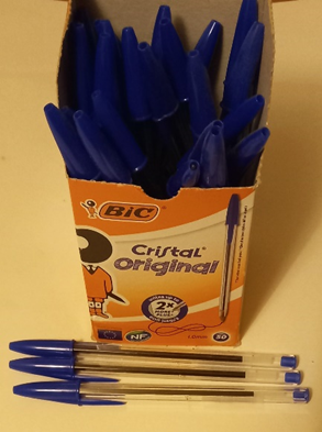 Image of blue Bic Cristal Original pens to illustrate post