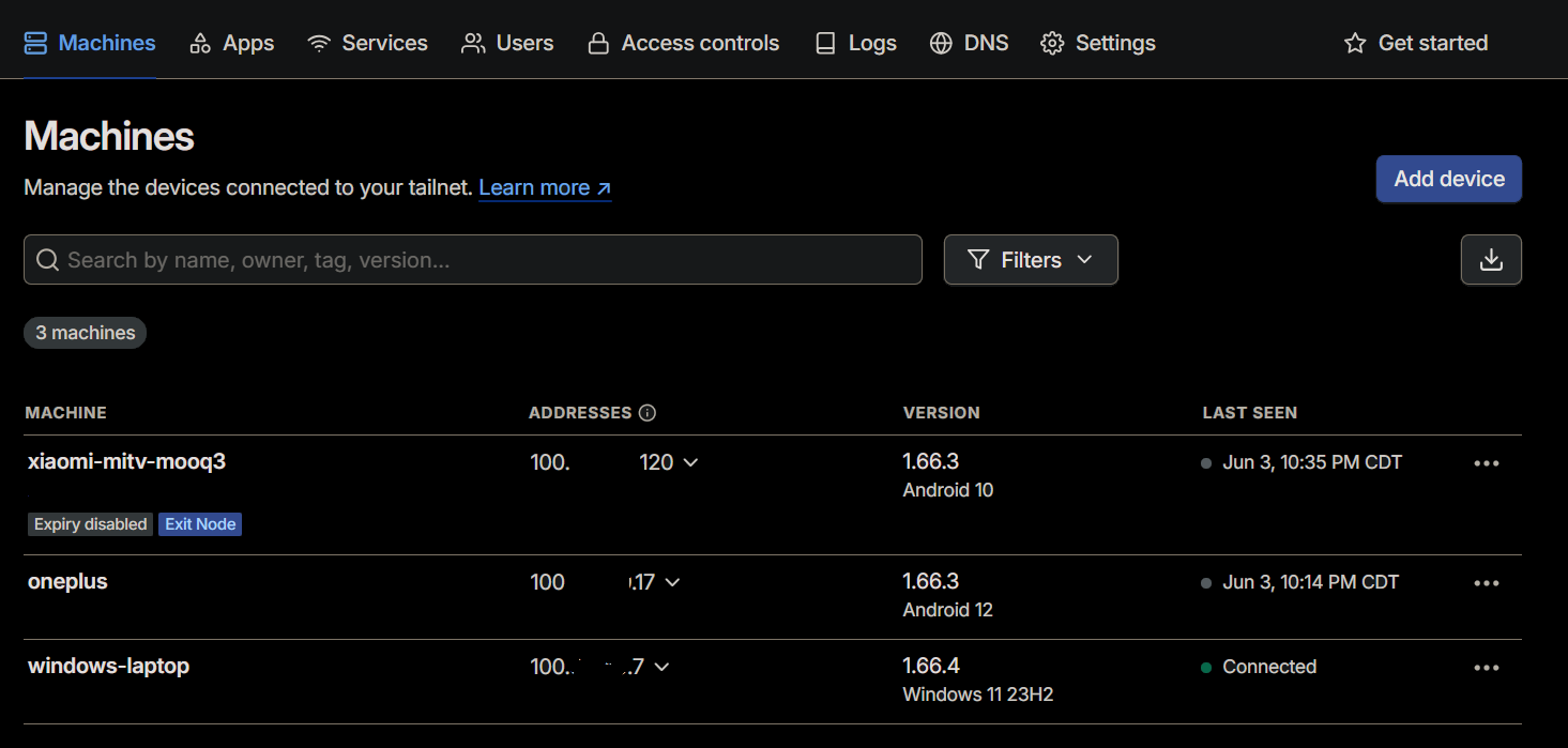 1. Exit node flow 2. Tailscale admin console