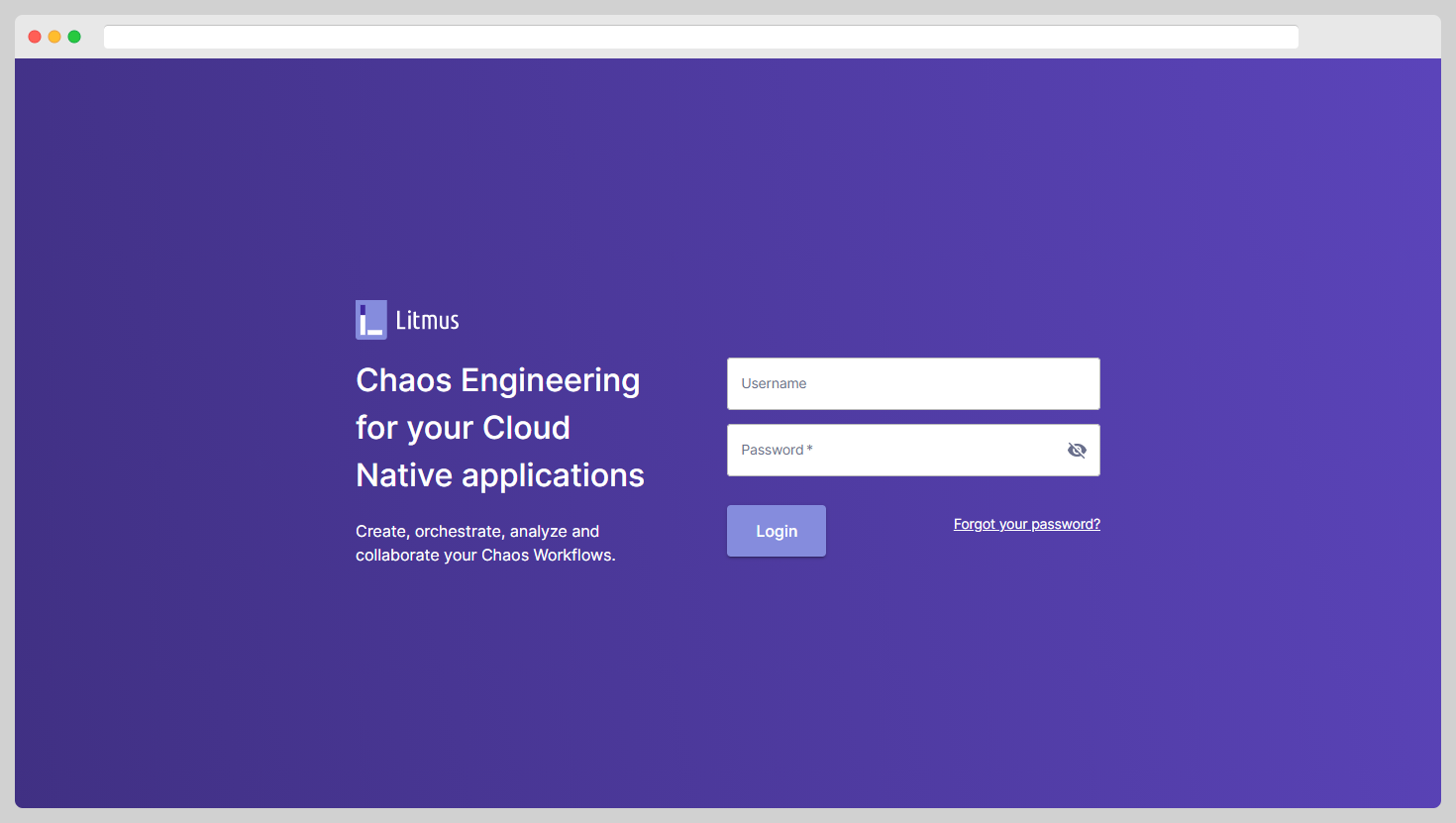 LitmusChaos Portal sign-in page