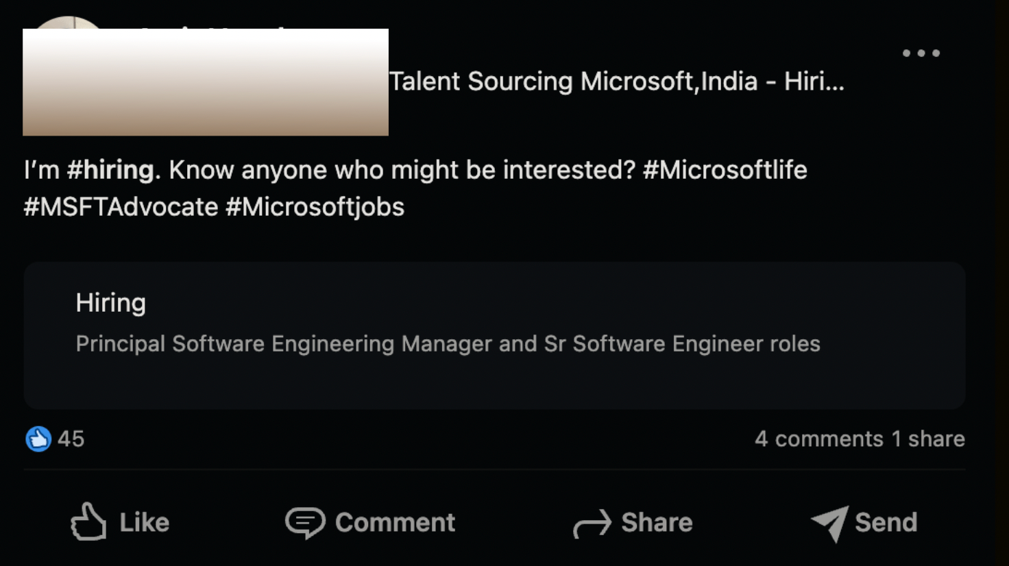 Linked Post about an opening at Microsoft.