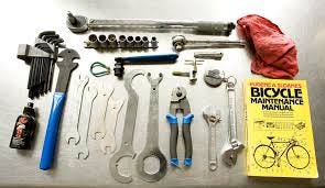 A set of bike repairing tools.