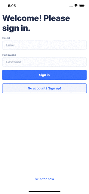 A gif image demonstrating three authentication modal components: sign in, sign up, and confirm signup.