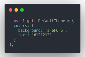dark theme contendo as cores de background e texto, com #F6F6F6 e #121212 respectivamente.