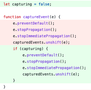 Code diff showing the Capture Event handler having an “if” block inserted that checks if the “capturing” flag is enabled.