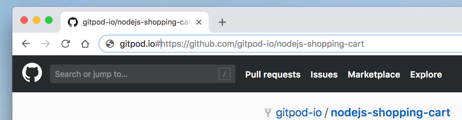 Start a new Gitpod workspace for the shopping cart example via prefixing the URL with gitpod.io#