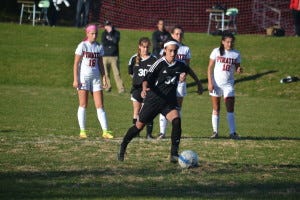 Sophomore Nic Green readies for her penalty kick early in the second half. Green scored on the kick for the game's only goal. 