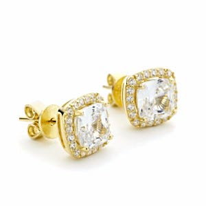 Square CZ Halo Stud Earrings