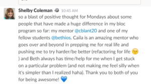 Student Slack message