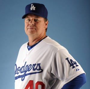 GLENDALE, AZ - FEBRUARY 25:  Pitching Coach Rick Honeycutt #40 of the Los Angeles Dodgers poses for a photo on photo day at Camelback Ranch on February 25, 2011 in Glendale, Arizona.  (Photo by Harry How/Getty Images)