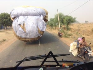 Truck full of hay , we couldn't get past it for half an hour 