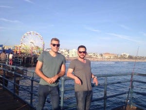 Myself with good LA friend, Leon at the Santa Monica Pier in Los Angeles, USA
