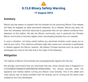 0.13.0 Binary Safety Warning