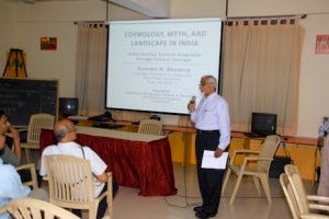 Dr Surinder Mohan Bhardwaj delivering a lecture at GeoVidyaa Geography Centre, Army Public School, Bengaluru (file photo). (Click on the image to see a larger version)