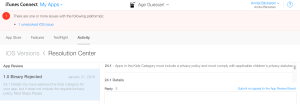 iTunesConnect rejection screenshot