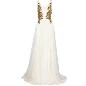 Marchesa Embellished Tulle Gown White