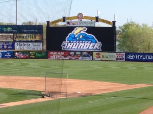 The brand new video board in right-field in Trenton, N.J.