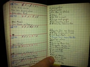 Gray's Moleskine schedule circa 2010