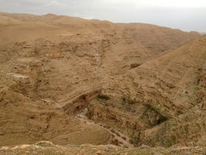 Up in the far right you can see Jericho at the bank of the sea. And this is the landscape they had to cover. 