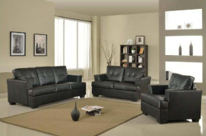 3-Piece Black Classic Leather Sofa, Loveseat, and Chair Set
