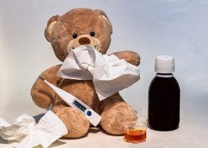 teddy bear, medicine, thermometer