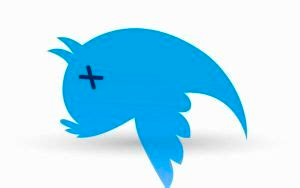 Twitter logo inverted with X's where eyes might be.