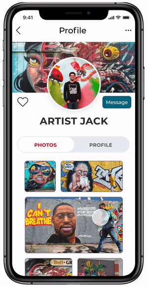 GIF of someone messaging an artist in the app