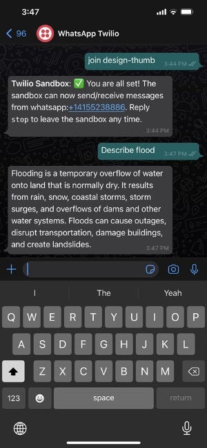 Demonstration of WhatsApp and Watson Assistant Integration