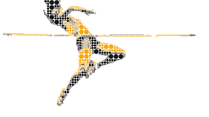 This is a hazy and dotted side-ways on image, in yellow and black, of someone doing the high jump.