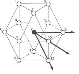 The 12 elements in the neighborhood of the central element of a tetradecahedron