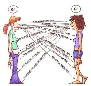 Illustration of 2 people looking at each other and creating stereotypes