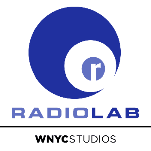 Blue circle with the letter R with concentric white and deep blue rings around it; Radiolab is written underneath in all caps