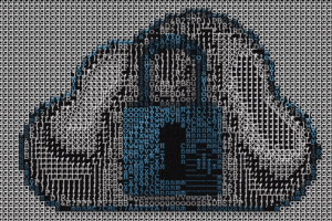 SaaS security posture management GIF of an ASCII artwork of a cloud with a lock