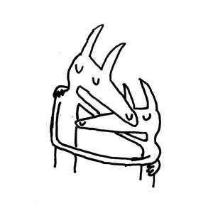 Twin Fantasy album cover; two anthropomorphic dogs hugging