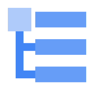 An icon of three blue rectangles in rows, connecting to a central stem, representing Google Cloud Logging.