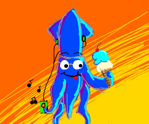 a cartoon squid eating ice cream
