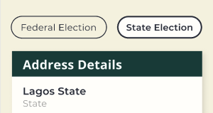 A screenshot of the showing the federal election and stat election buttons on the My Candidate Nigeria platform.