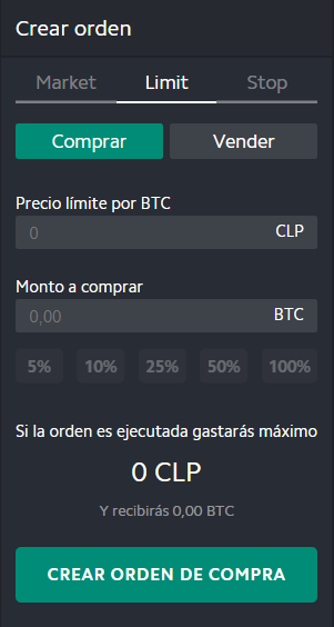 Orden Limit criptomonedas — Orionx Exchange