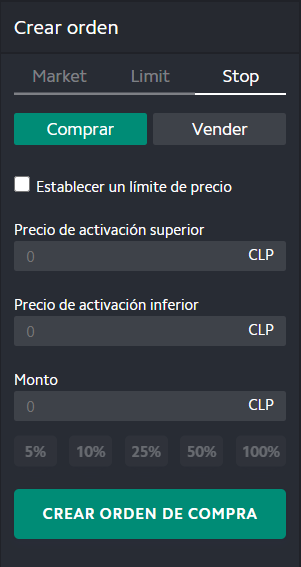 Orden Stop criptomonedas — Orionx Exchange