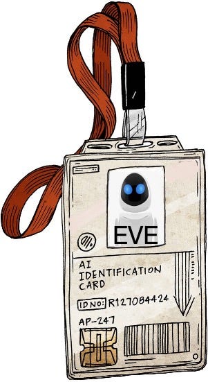 an ID badge with “EVE” written on it