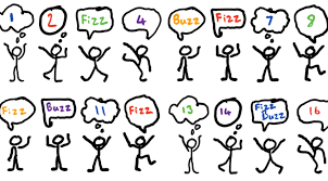 Stick men counting using the fizz buzz challenge