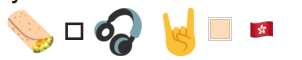 Emojis including a burrito, headphones, a hang-loose sign, a peach-colored square, and a flag