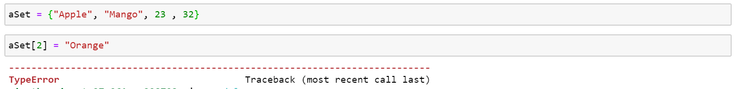 Set objects are immutable