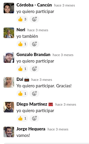 Foto de nuestro chat interno confirmando la participación en la Builders League