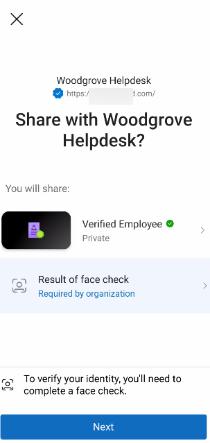Image showing the Verified Employee card in the authenticator app