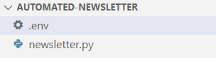 Files called .env and newsletter.py stored under automated-newsletter folder.